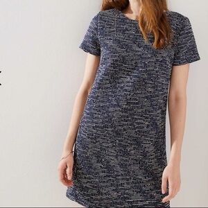 LOFT Size 18 Navy Blue Boucle Tweed Short Sleeve Shift Dress